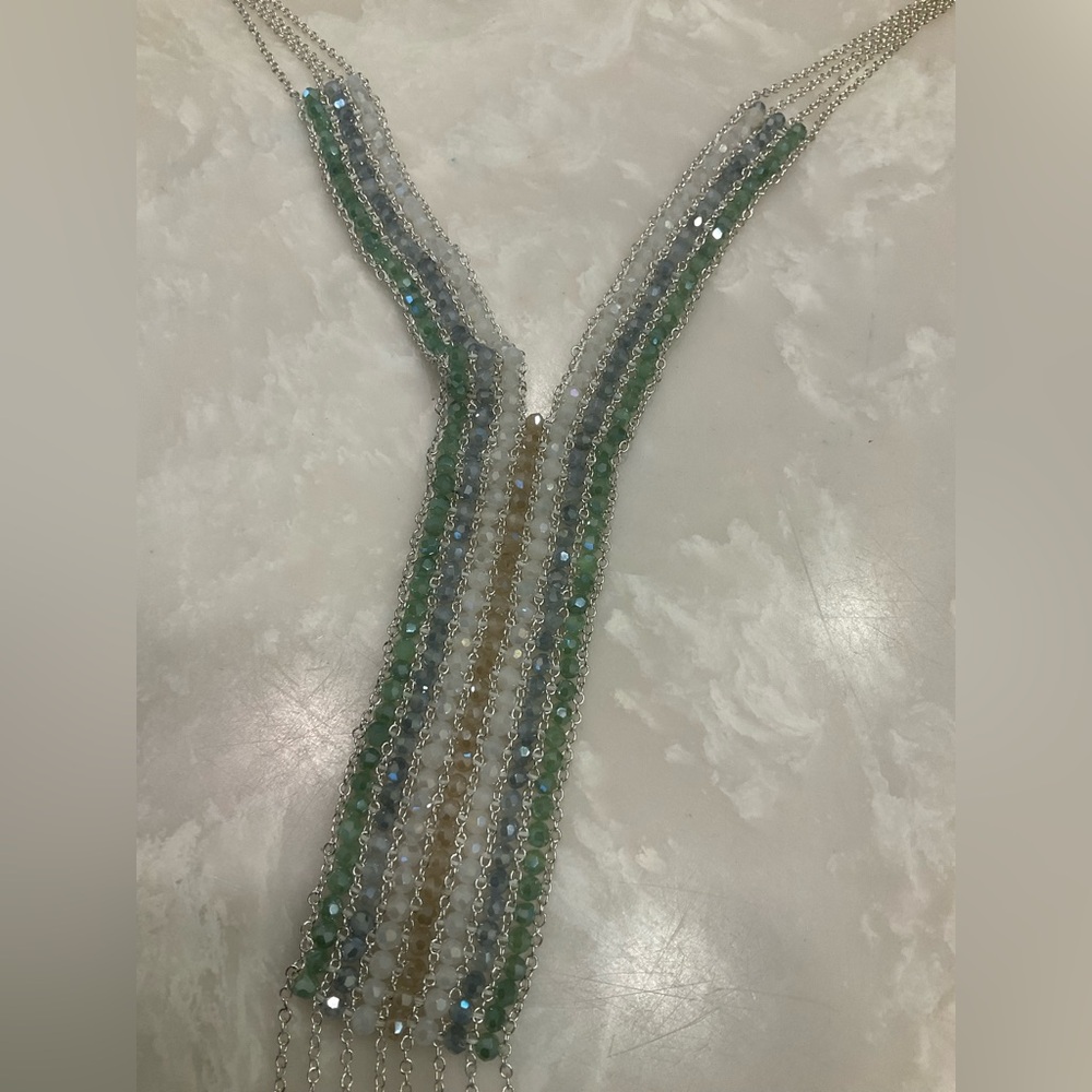 Long Nakamol Green Bead and Silver Chain Fringe Necklace, Excellent Condition - Picture 4 of 10